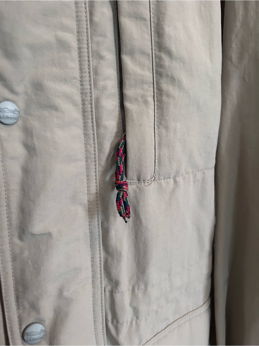 LL Bean Outdoors Field Jacket Mens Khaki Nylon Full Zip Multi Pocket Size Medium - Picture 9 of 10